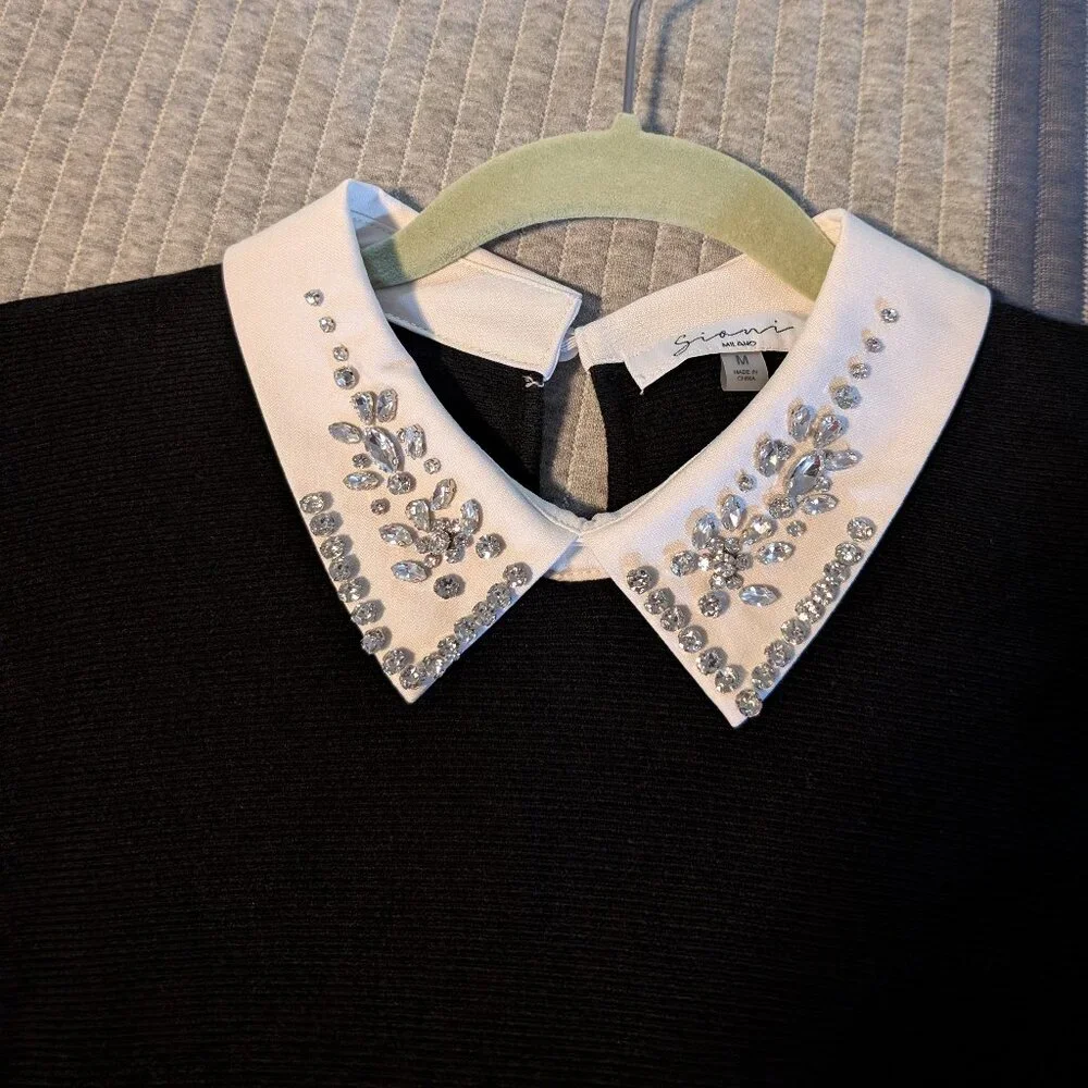 Sioni black jeweled sweater size M - Picture 2 of 12